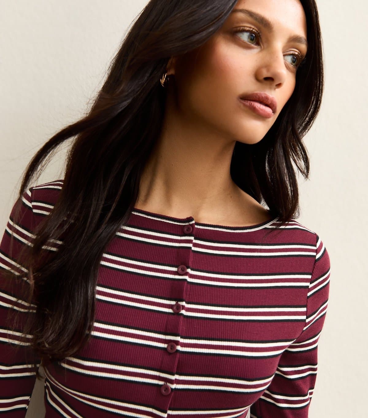 New Look Women's Red Striped Crew Neck Cardigan New Look