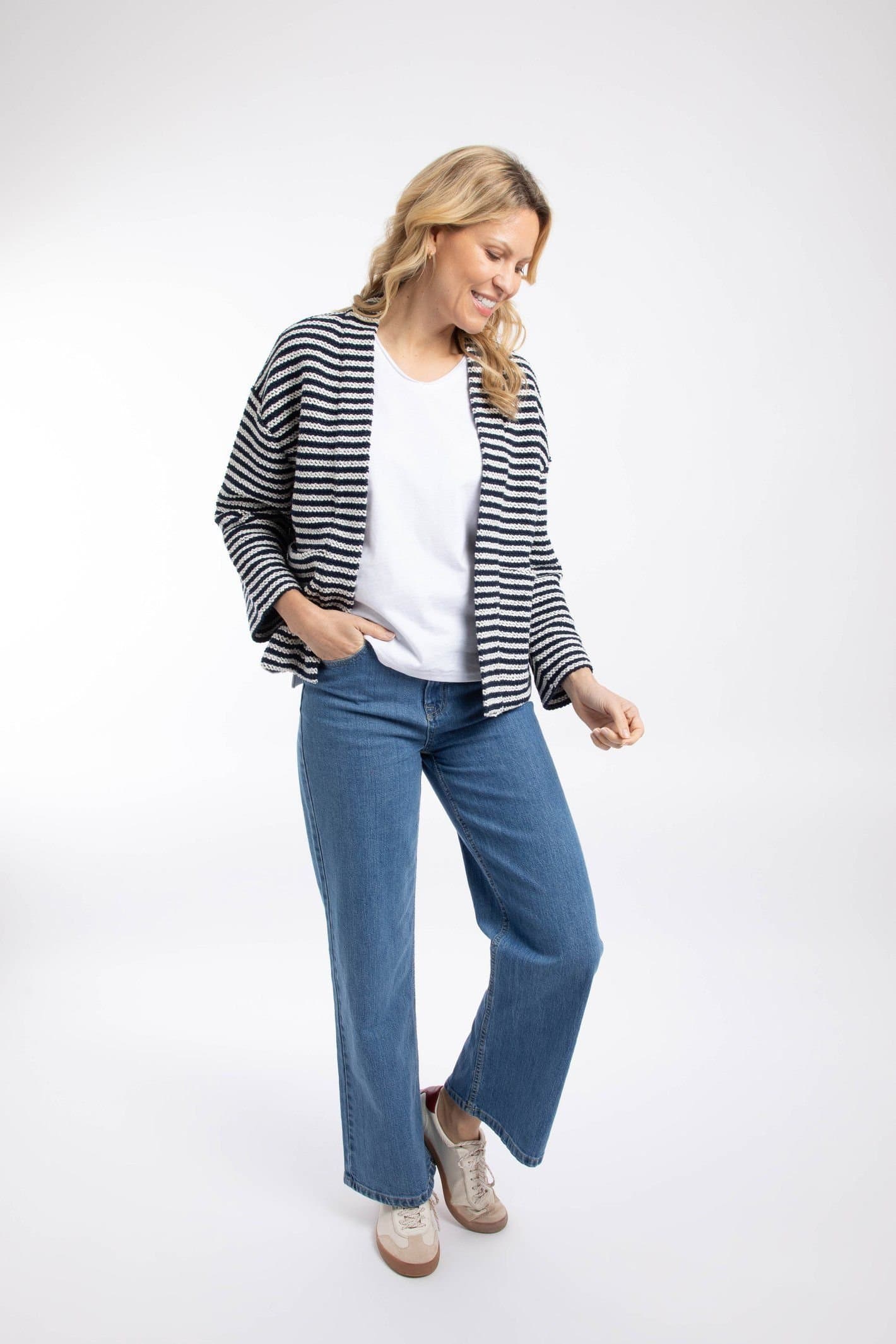 Weird Fish Weird Fish Women's Arlow Striped Macaroni Kimono Cardigan in Ecru