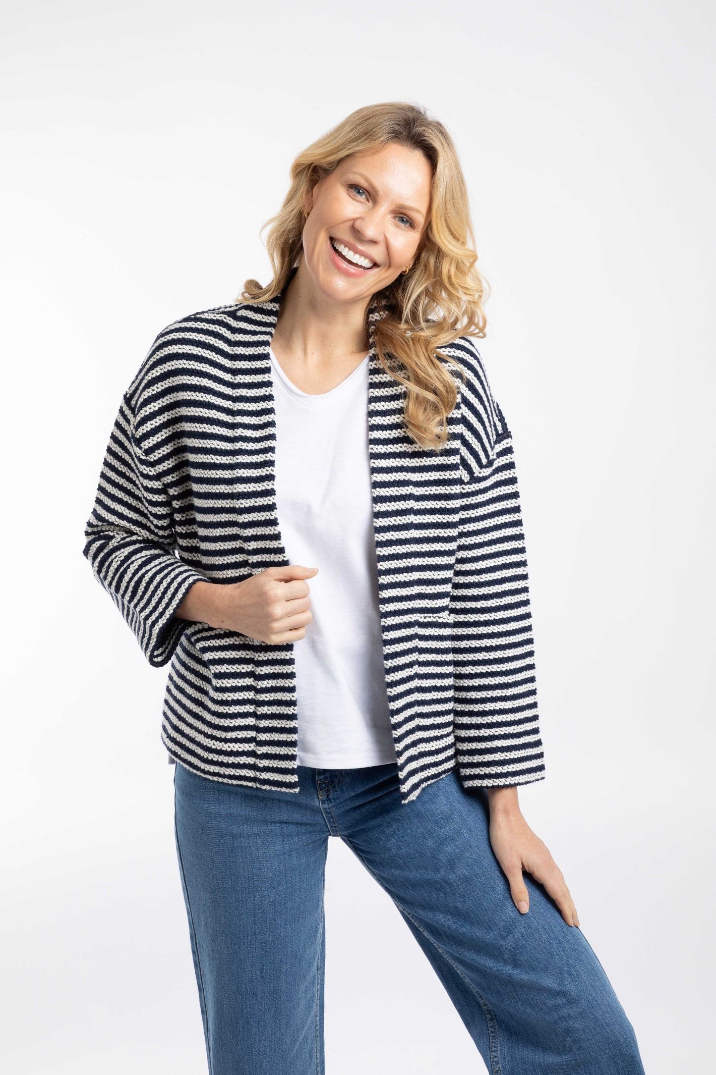 Weird Fish Weird Fish Women's Arlow Striped Macaroni Kimono Cardigan in Ecru - 4