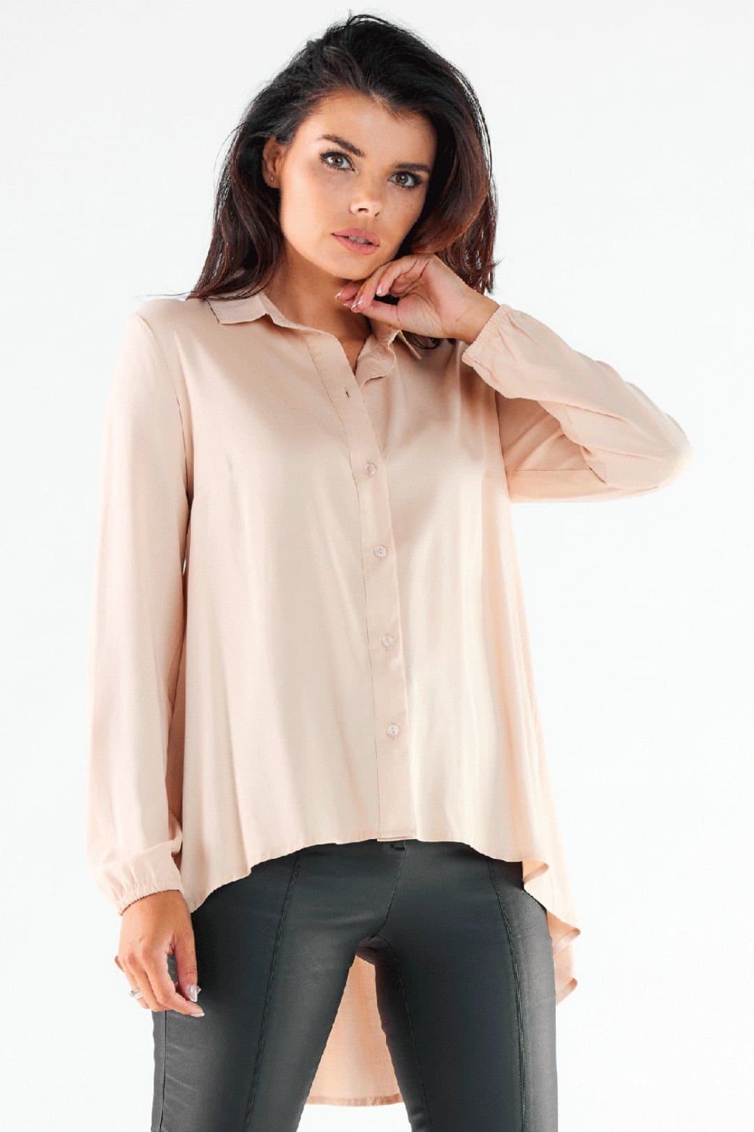 Love Lace Love Lace Women's Elegant Long Sleeve Shirt with Extended Back in Beige
