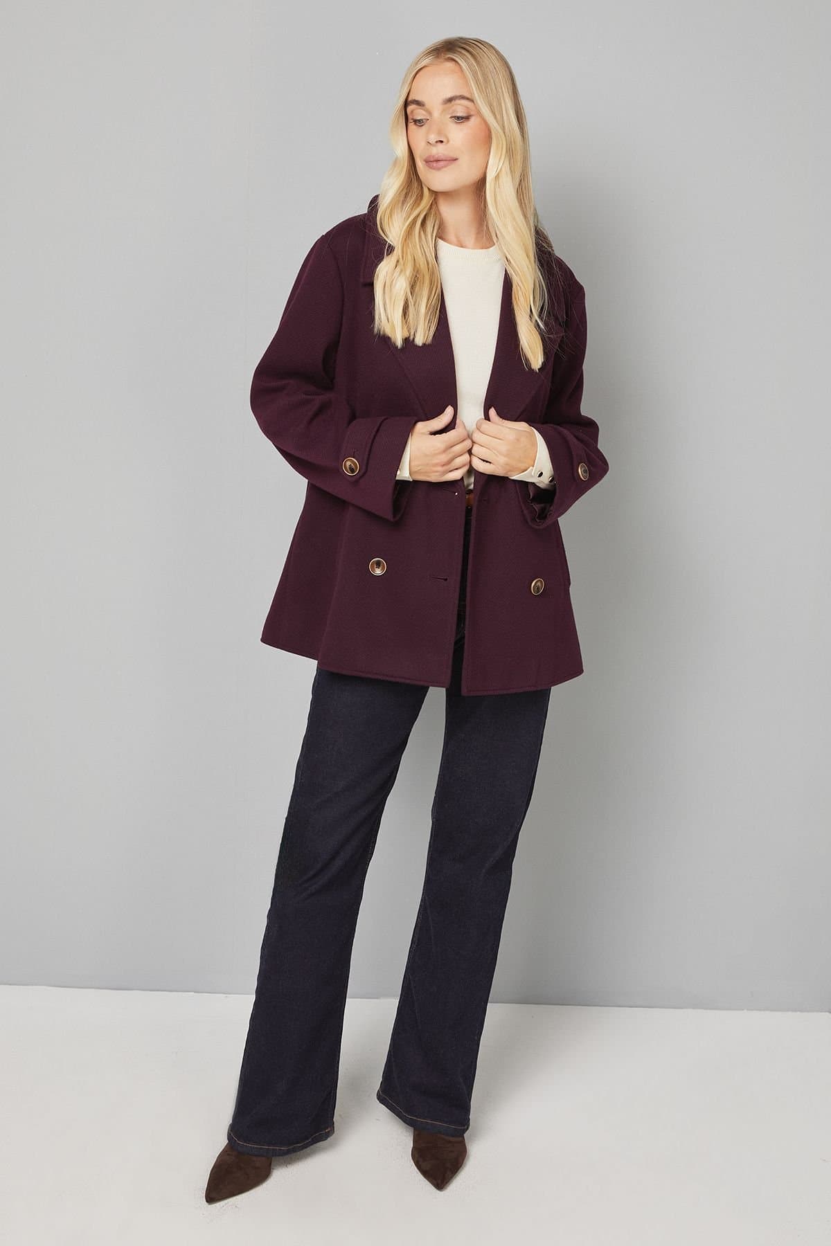 Wallis Wallis Women's Petite Mid Length Double Breasted Coat in Berry