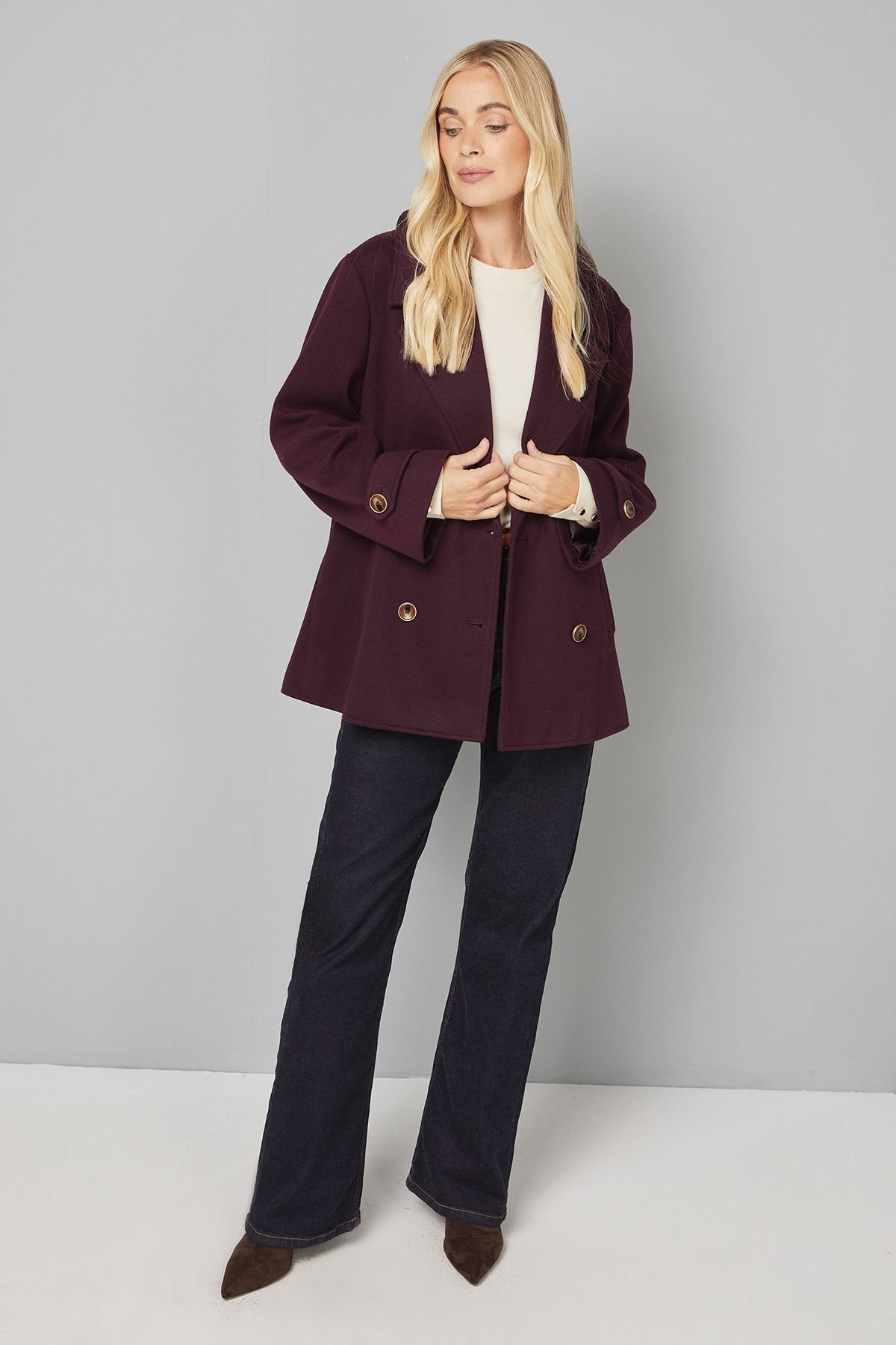 Wallis Wallis Women's Petite Mid Length Double Breasted Coat in Berry - 2