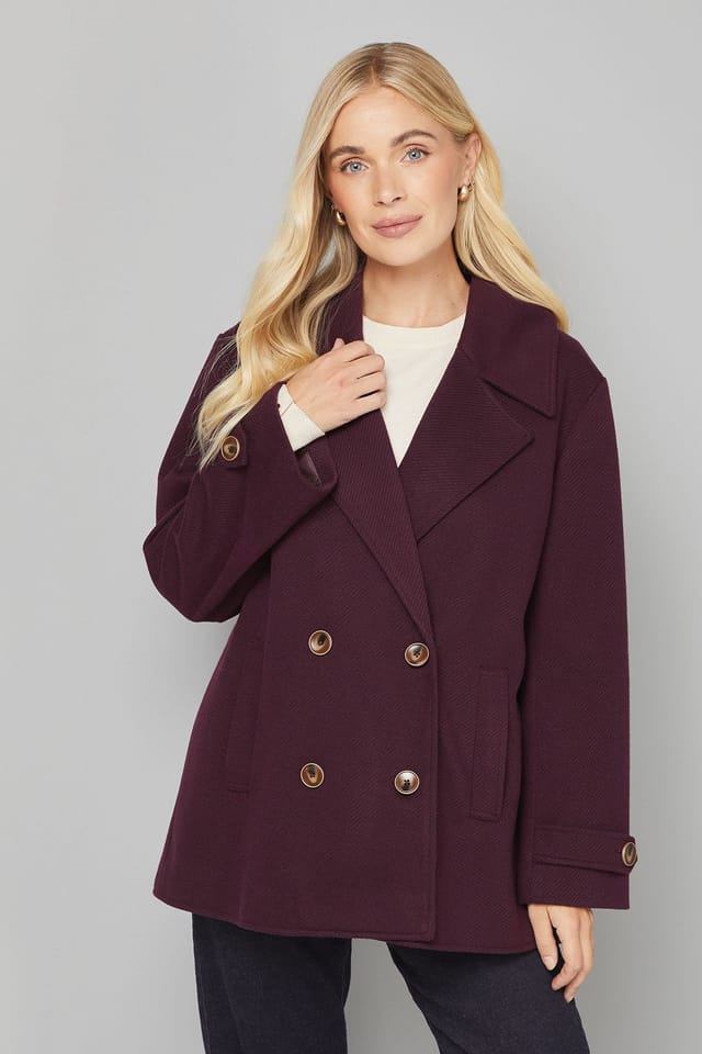 Wallis Wallis Women's Petite Mid Length Double Breasted Coat in Berry - 2