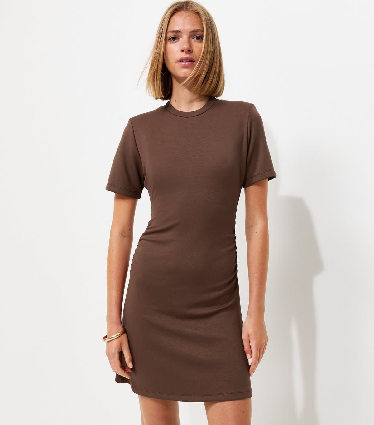 New Look Women's Dark Brown Ruched Side Short Sleeve Mini Dress New Look