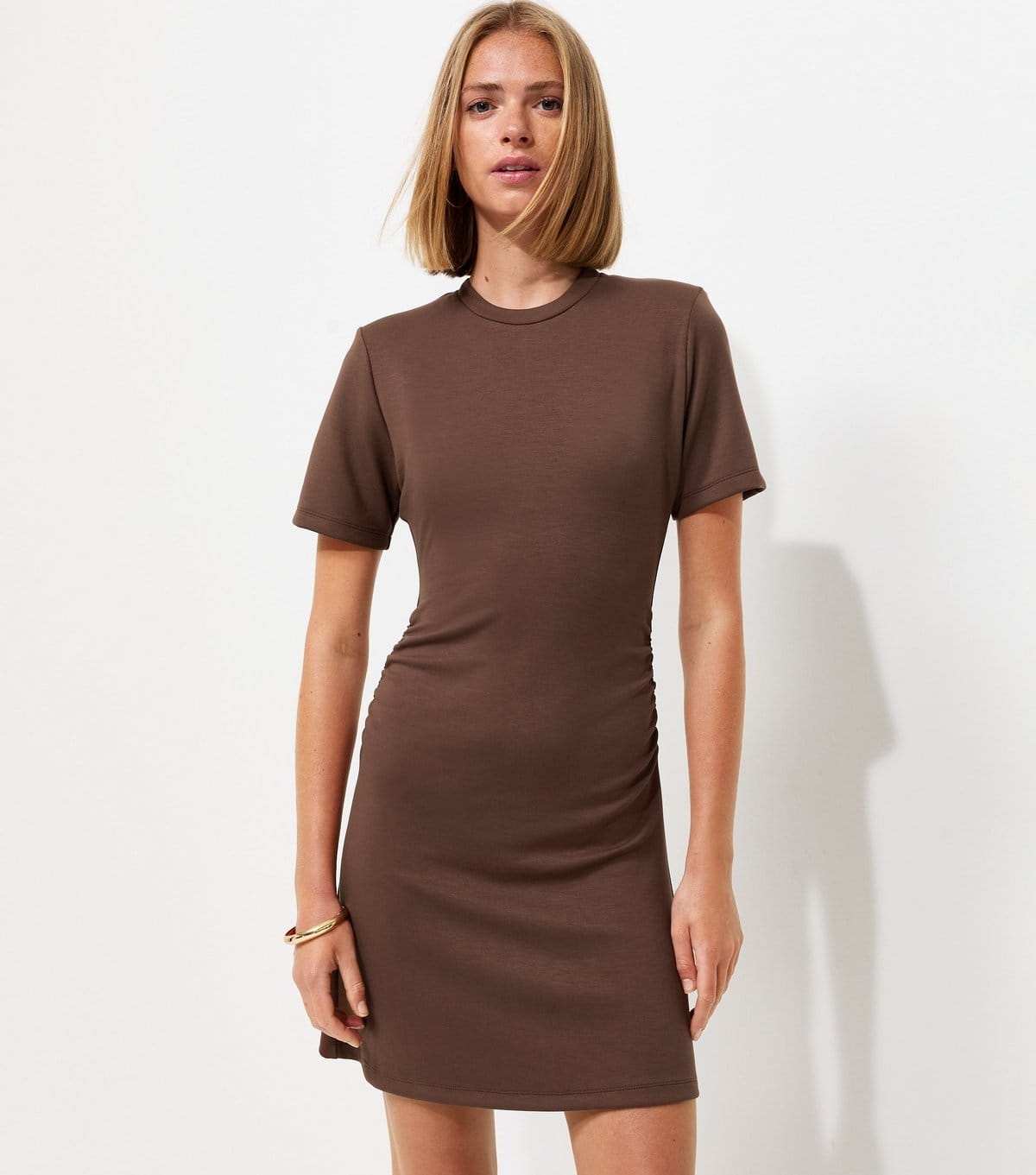 Women's Dark Brown Ruched Side Short Sleeve Mini Dress New Look