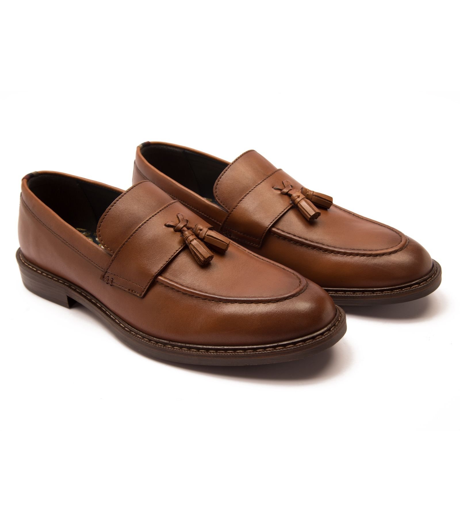 Thomas Crick Thomas Crick Men's 'Clinton' Leather Tassel Formal Loafer Shoes in Tan - 4