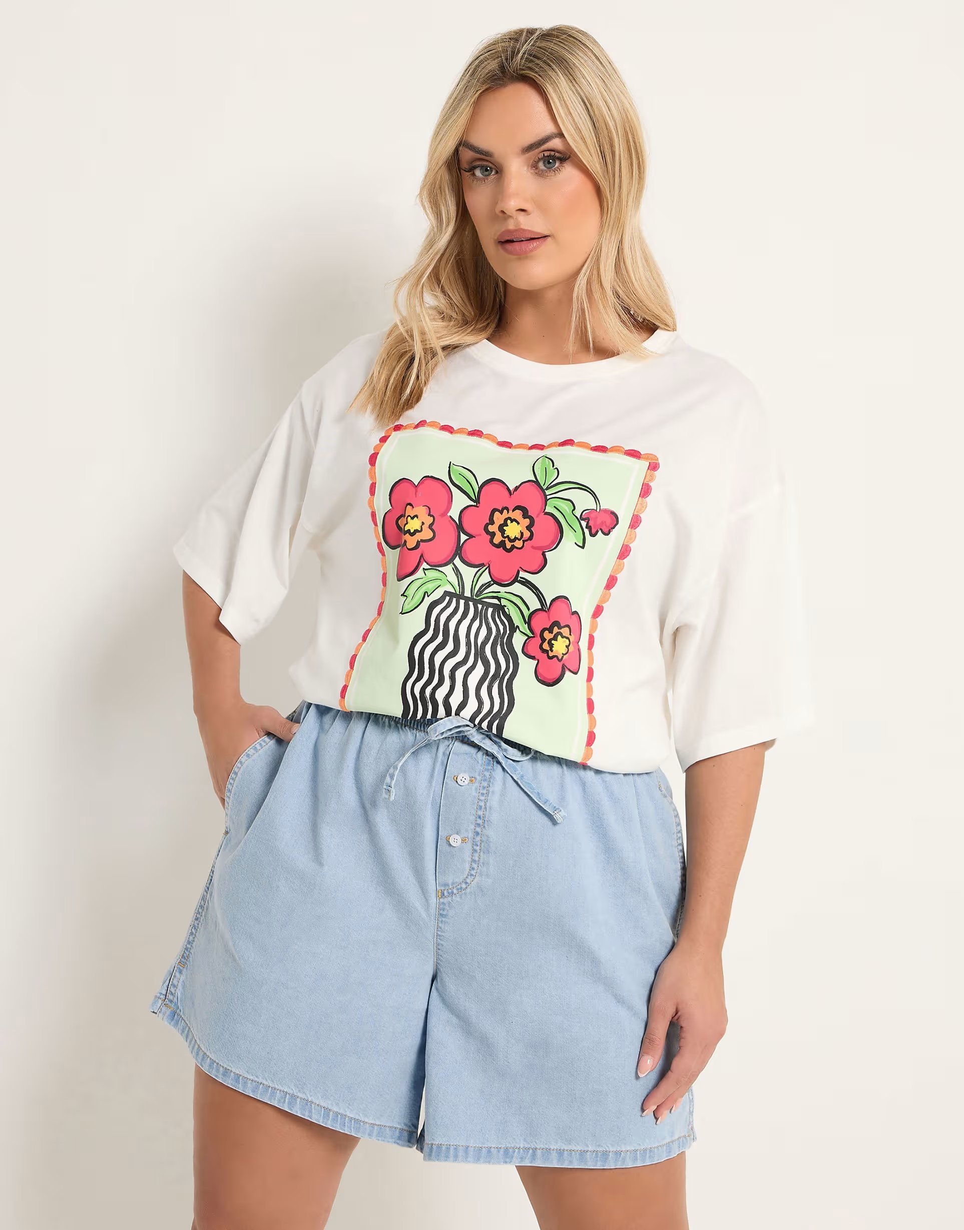 ASOS Yours Clothing Tie waist denim shorts in blue - 1