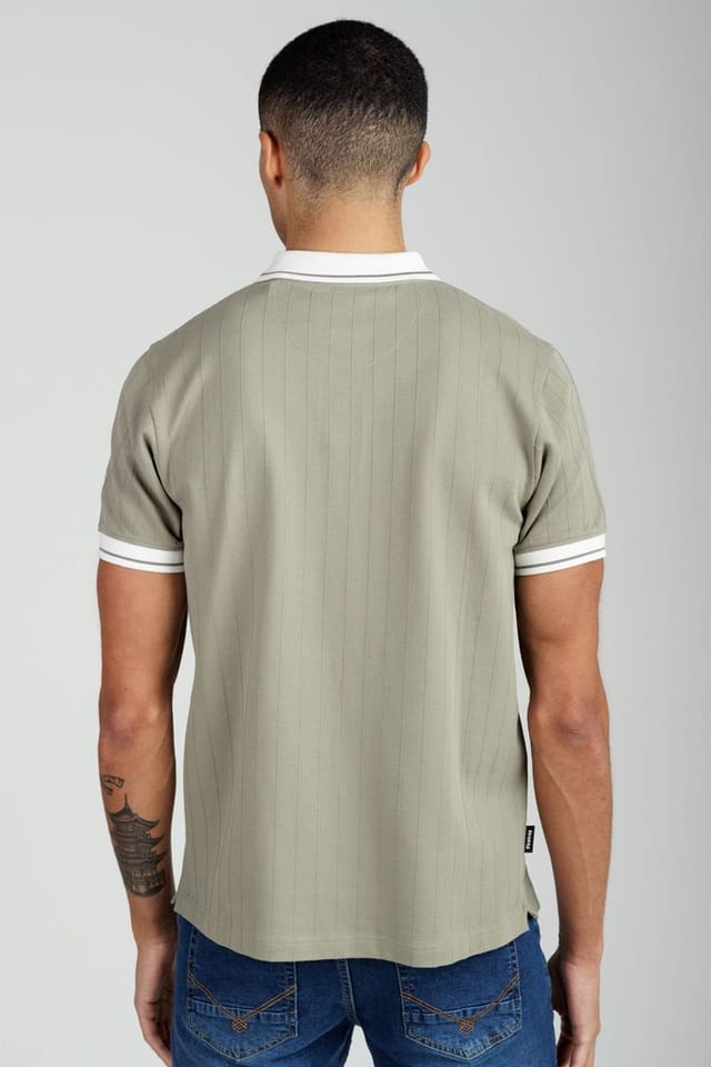 Firetrap Firetrap Men's Regular Fit Ribbed Cotton Button Polo in Khaki - 2