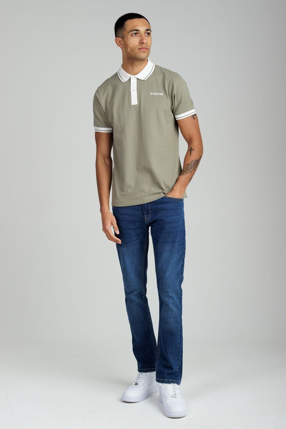 Firetrap Firetrap Men's Regular Fit Ribbed Cotton Button Polo in Khaki - 4