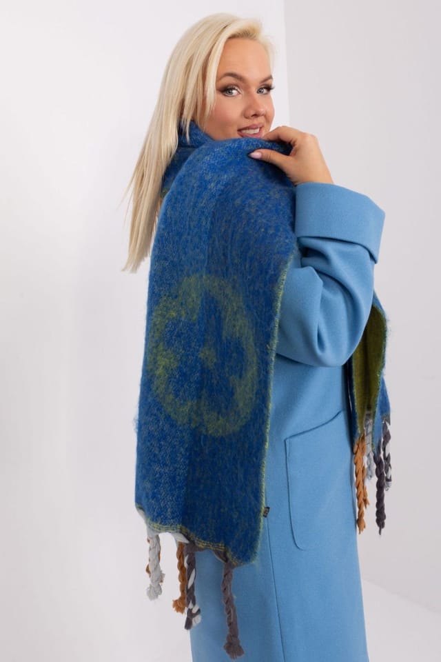 Love Lace Love Lace Women's Autumn Winter Striped Tassel Long Scarf in Soft Polyester in Blue - 2