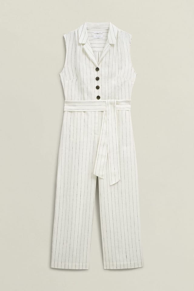 Hobbs London Hobbs London Women's Destiny Linen Pinstripe Cropped Jumpsuit in Natural White - 2