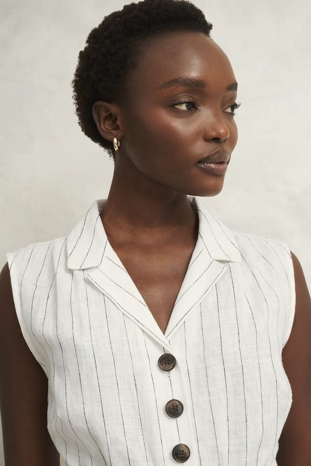 Hobbs London Hobbs London Women's Destiny Linen Pinstripe Cropped Jumpsuit in Natural White - 3