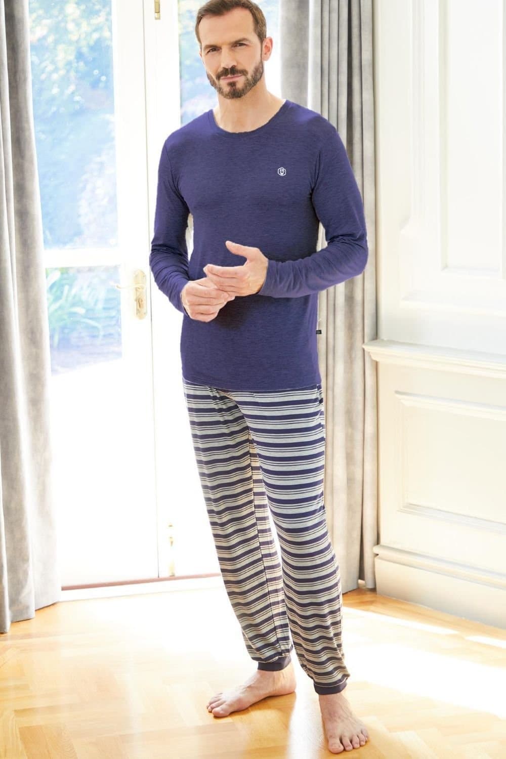 British Boxers British Boxers Men's "Navy Melange" Stripe Bamboo Pyjama Set in Navy
