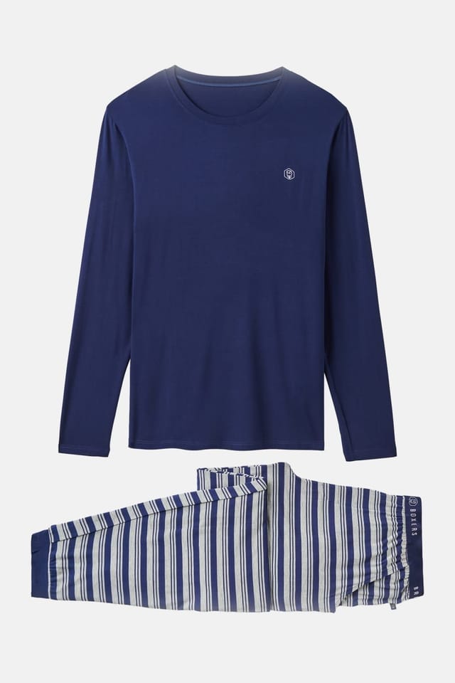 British Boxers British Boxers Men's "Navy Melange" Stripe Bamboo Pyjama Set in Navy - 2