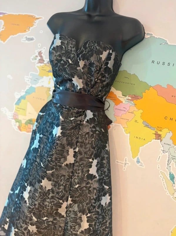 Debut Début Black Grey Floral Strapless Prom Dress UK 10 Wedding Guest Fit & Flare Occasion - 1