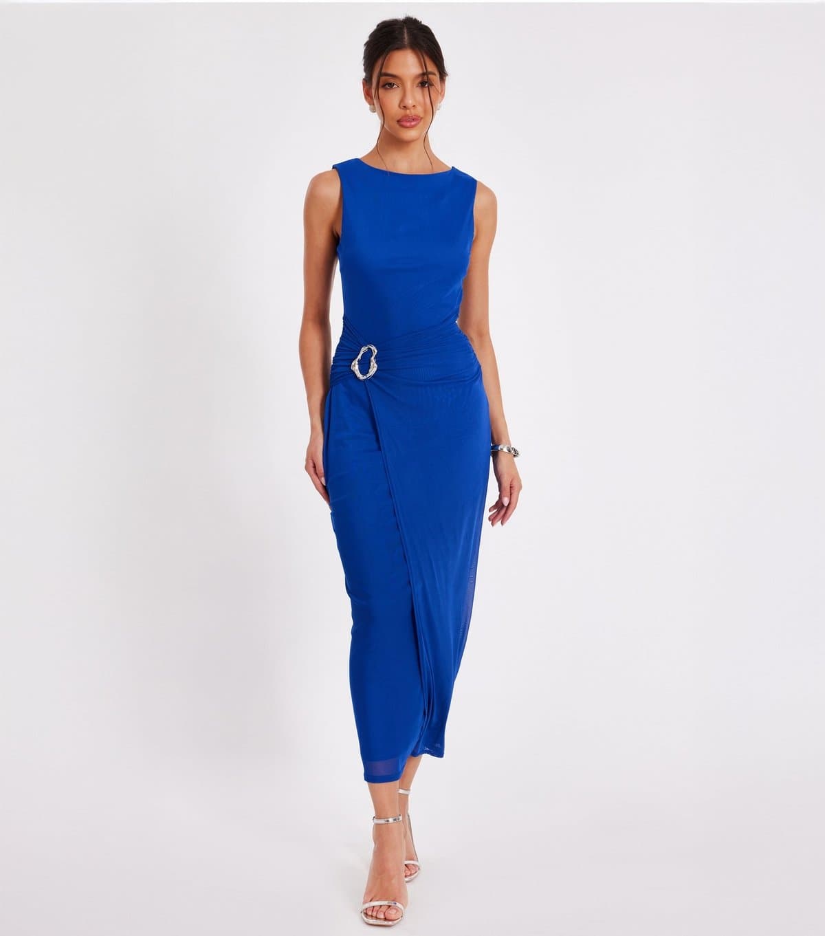 Quiz Women's Dark Blue Mesh Buckle Midaxi Dress Quiz New Look