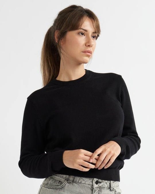 Alse Studio Alse Studio Women's Premium Quality 100% Cotton Crew Neck Long Sleeve Jumper in Black - 3