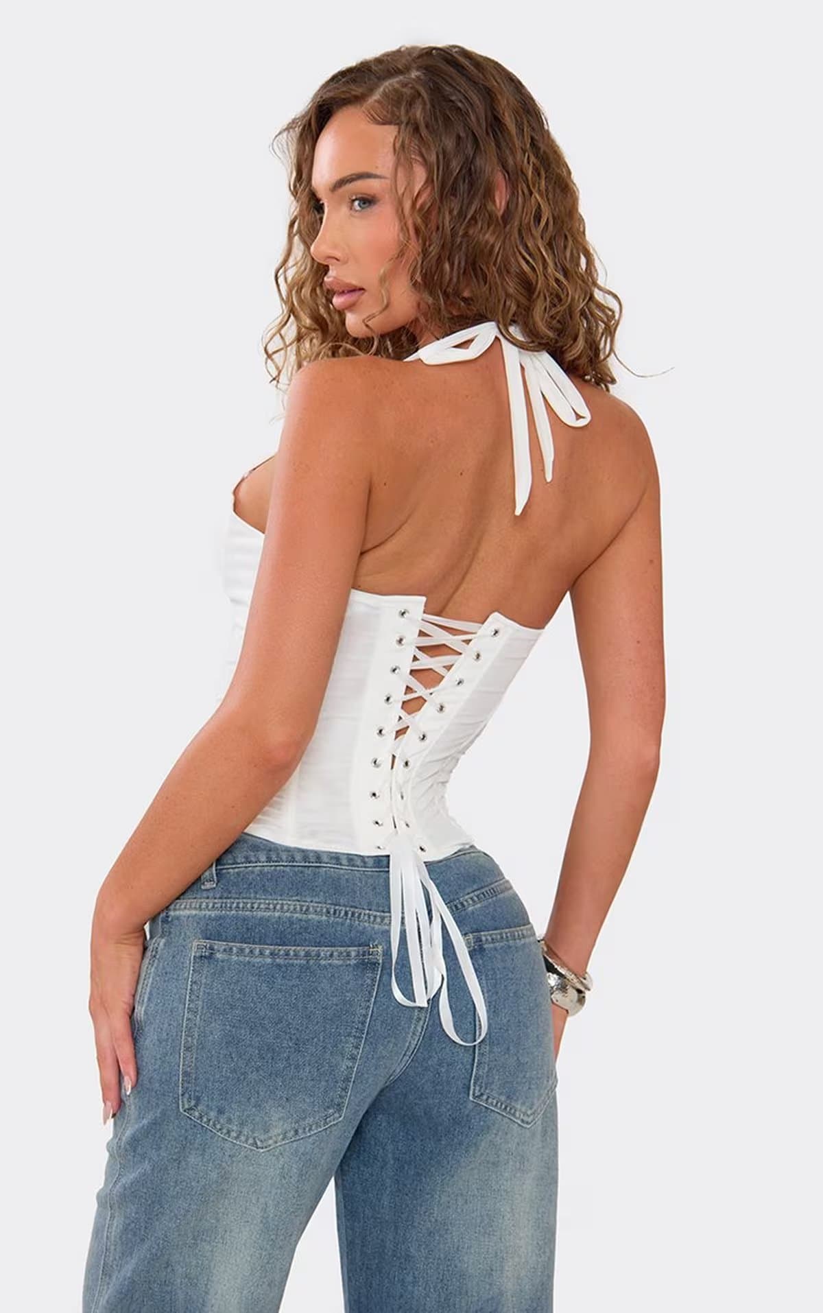 EGO EGO White Lace-Up Back Corset Top