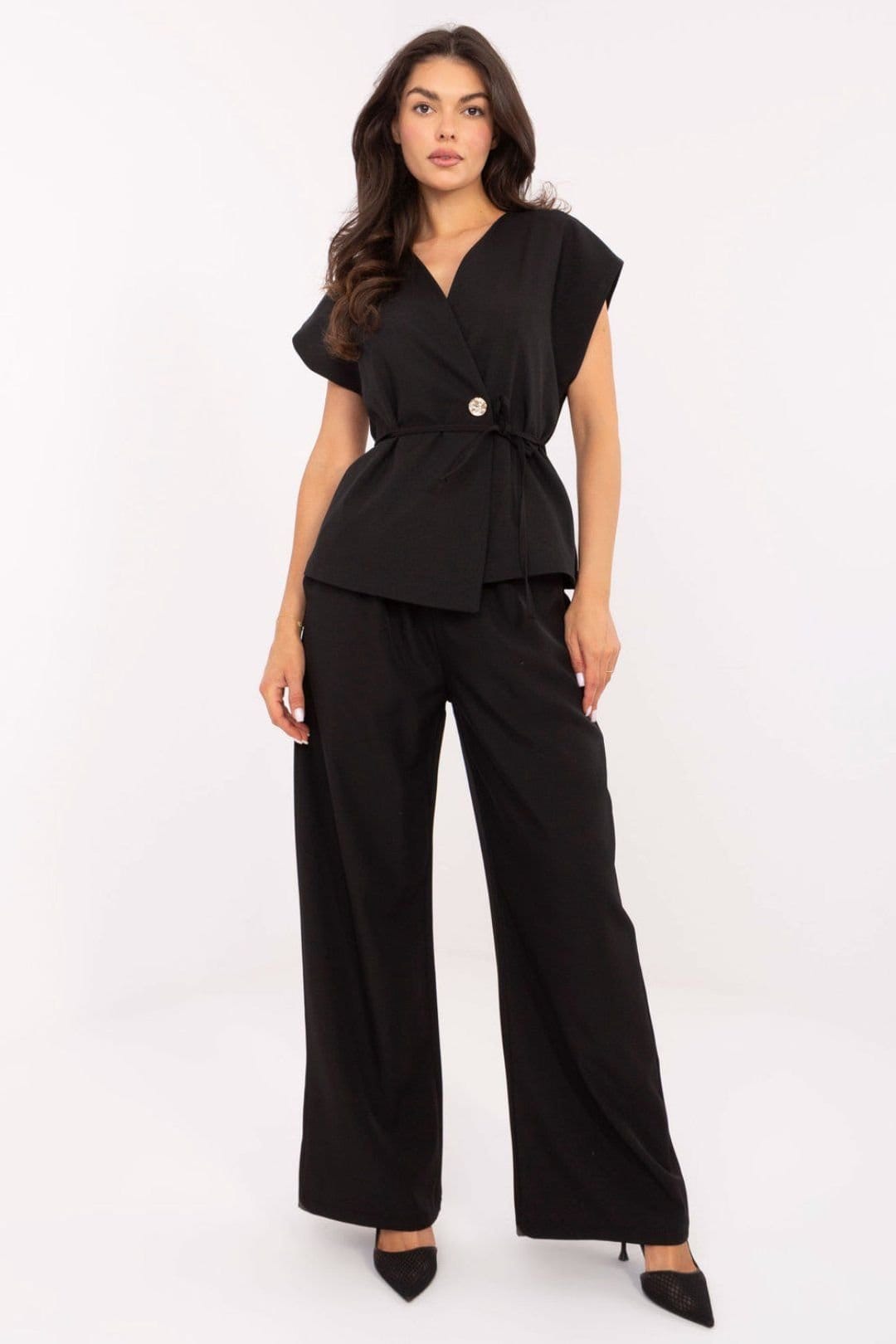 Love Lace Black Kimono Vest & Wide Leg Pants Set