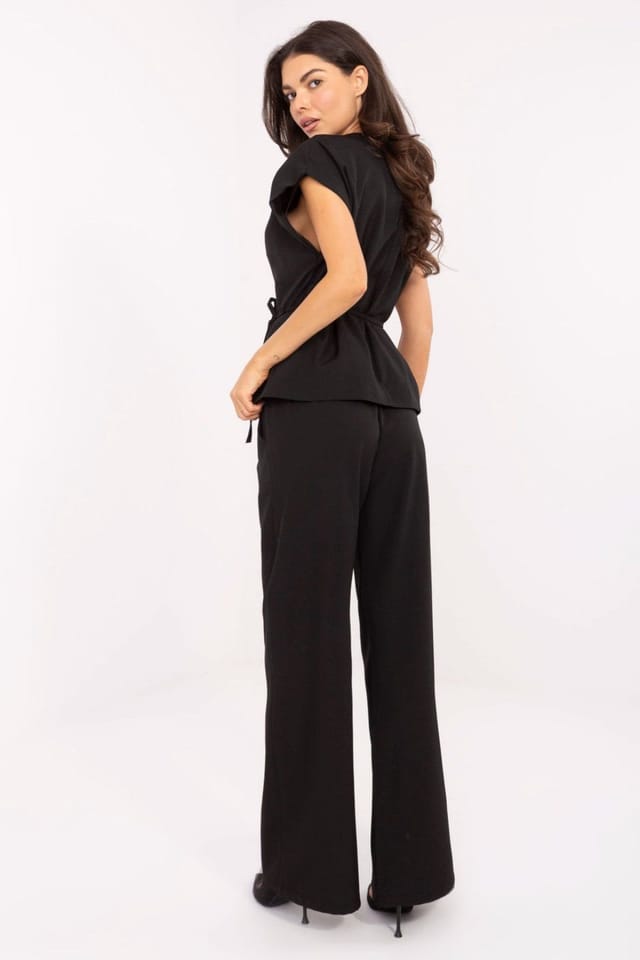 Love Lace Love Lace Women's Elegant Kimono Vest & Wide Leg Pants Set in Black - 3