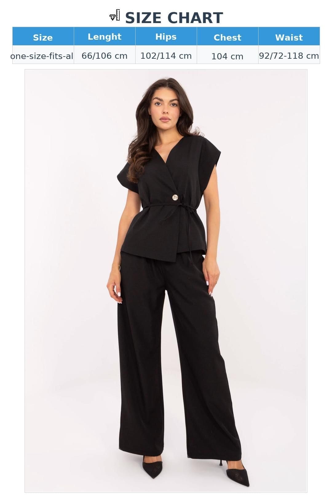 Love Lace Love Lace Women's Elegant Kimono Vest & Wide Leg Pants Set in Black - 4