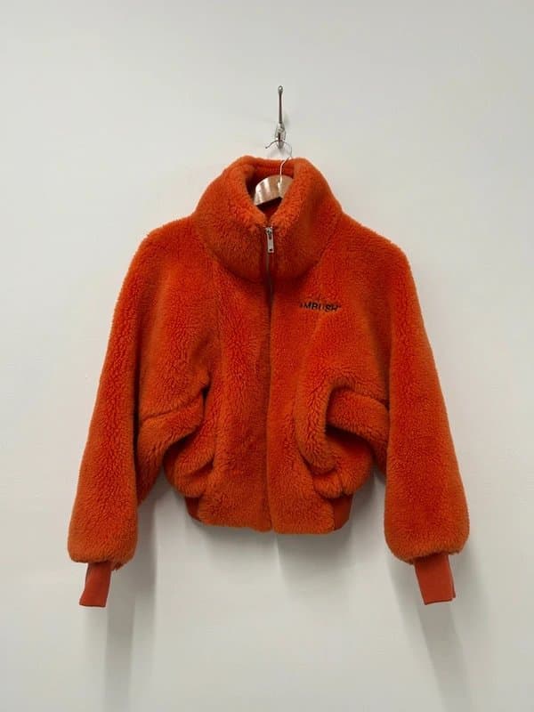 Ambush Ambush Orange Wool Fleece Jacket Size L Logo Embroidered Sherpa Bomber