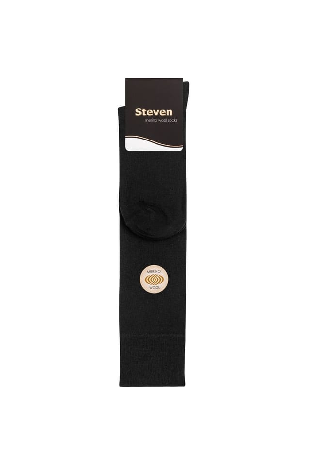 Steven Steven Men's 1 Pack Knee High Long Merino Wool Socks for Winter in Black - 2