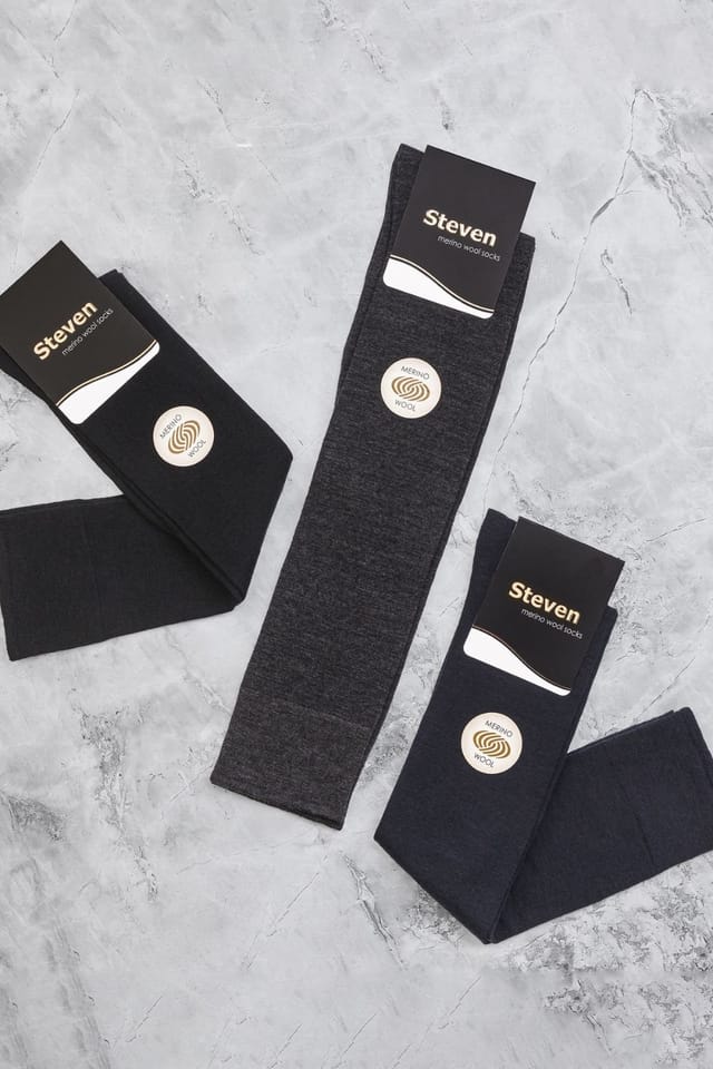 Steven Steven Men's 1 Pack Knee High Long Merino Wool Socks for Winter in Black - 3