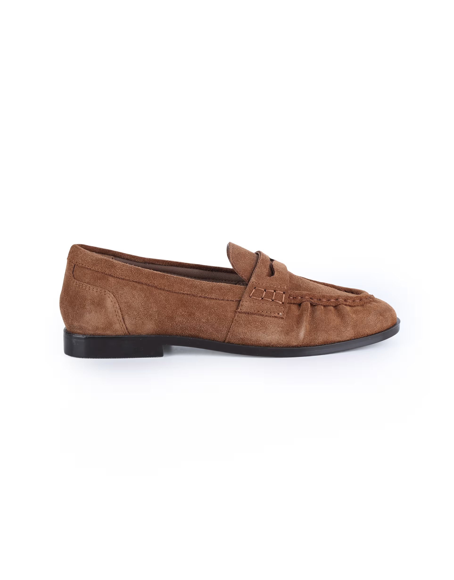 ASOS Off The Hook Sienna suede leather ruched loafers in cognac - 1