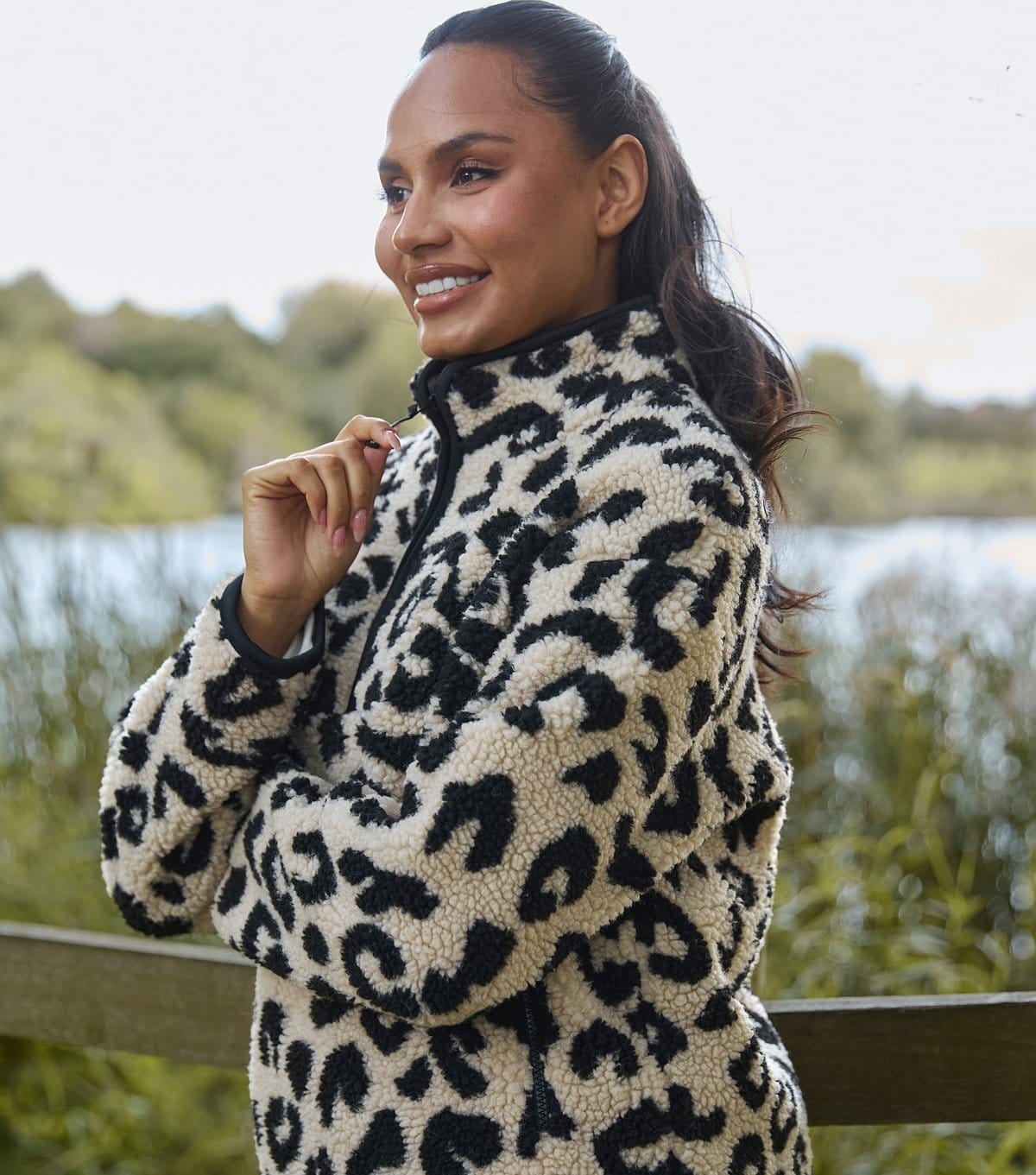 South Beach Brown Leopard Print Borg Jacket