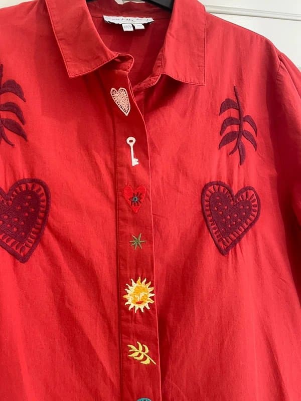 Never Fully Dressed Red cotton sundazed embroidered shirt size 12