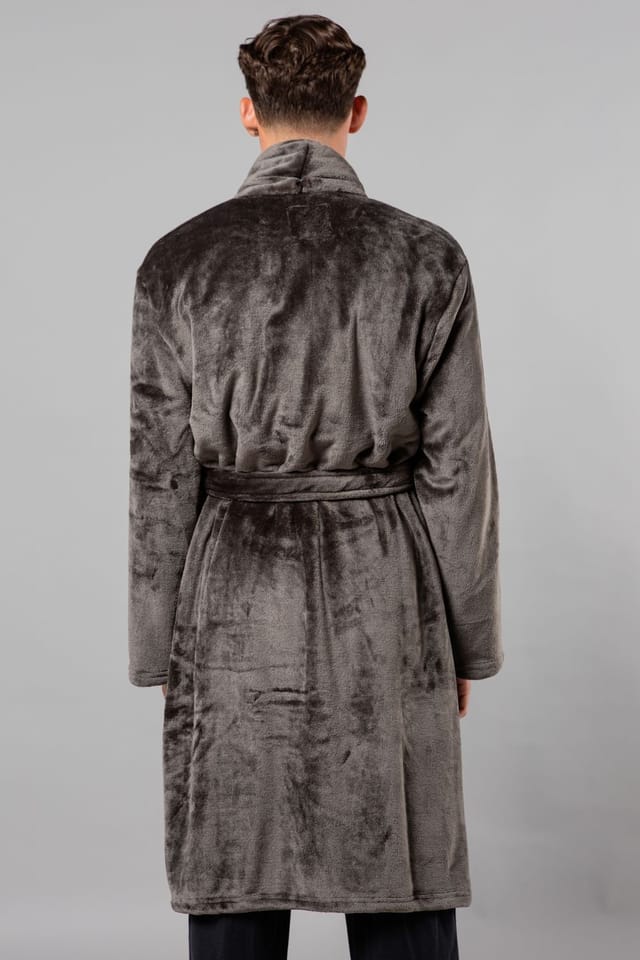 Tokyo Laundry Tokyo Laundry Men's Plush Shawl Collar Dressing Gown in Dark Grey - 2