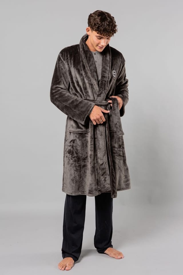 Tokyo Laundry Tokyo Laundry Men's Plush Shawl Collar Dressing Gown in Dark Grey - 3