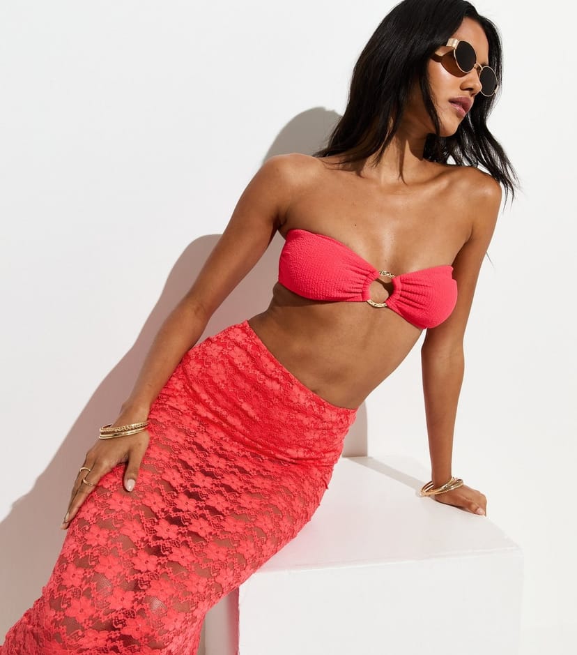 New Look Women's Dark Coral Lace Column Beach Maxi Skirt New Look - 1