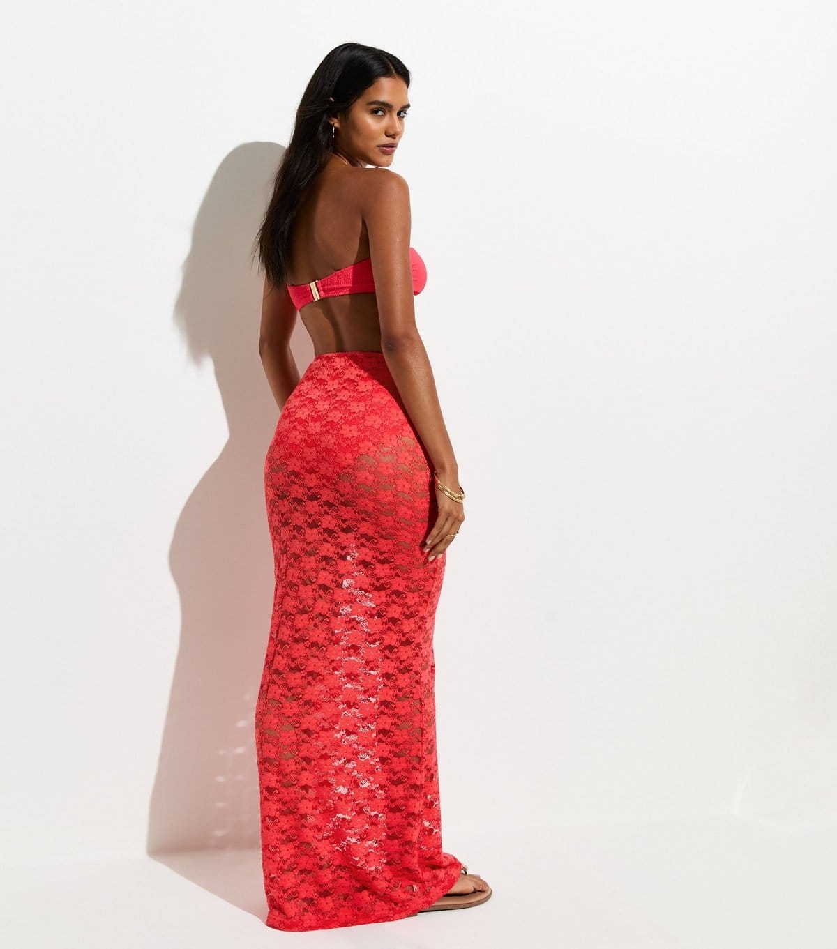 New Look Women's Dark Coral Lace Column Beach Maxi Skirt New Look - 4