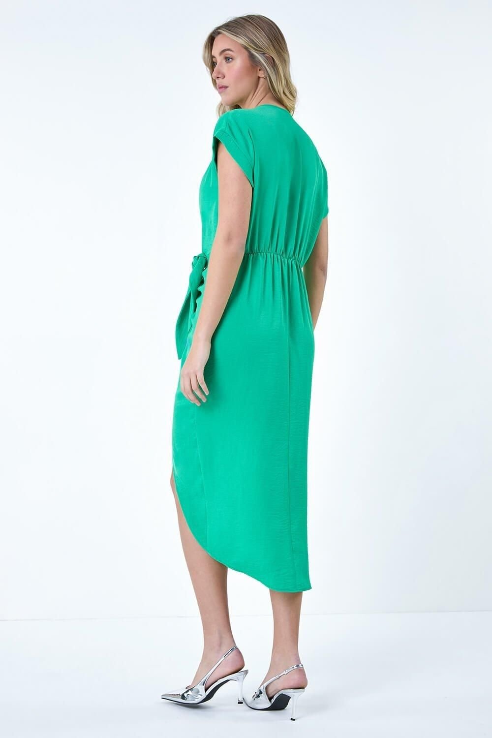 Dusk Dusk Women's Tie Detail Wrap Dress in Green - 3