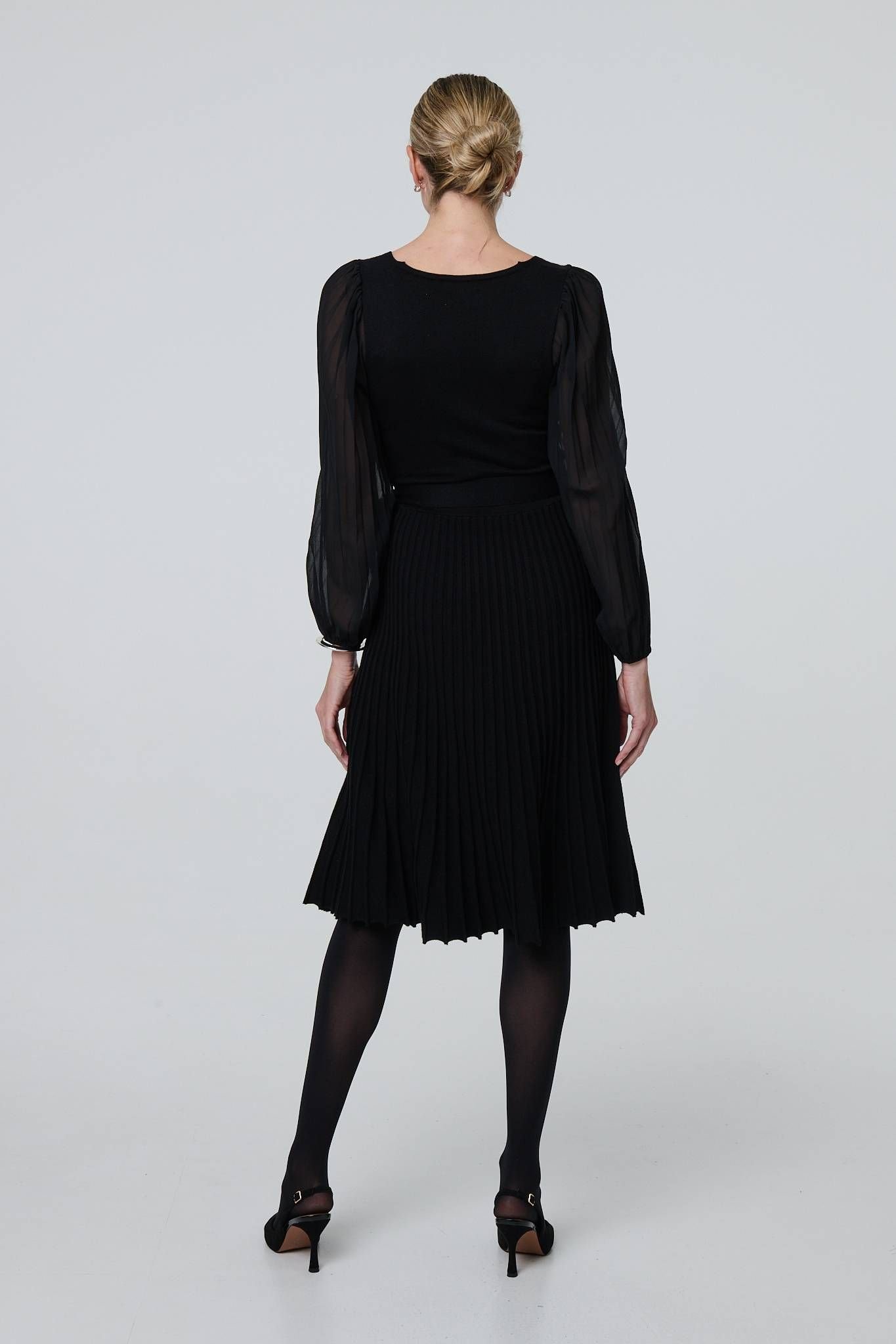 Izabel London Izabel London Women's Semi Sheer Pleated Knee length Dress in Black - 3