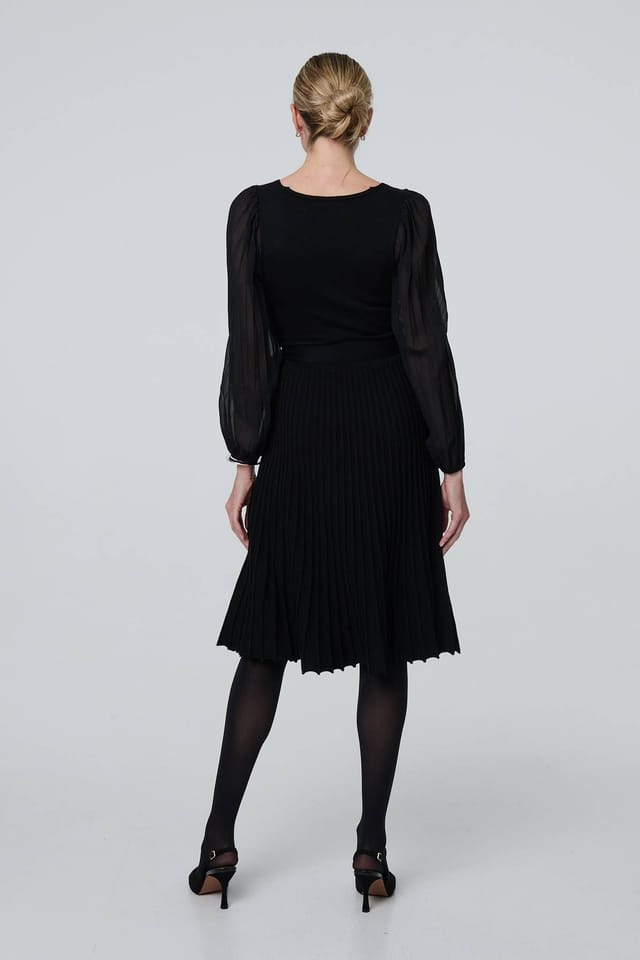 Izabel London Izabel London Women's Semi Sheer Pleated Knee length Dress in Black - 3