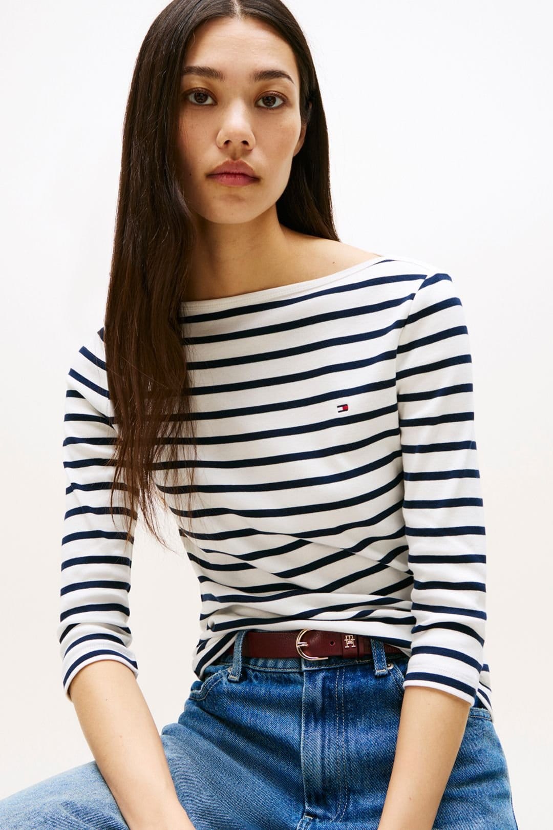 Tommy Hilfiger Navy Breton Stripe 3/4 Sleeve Top
