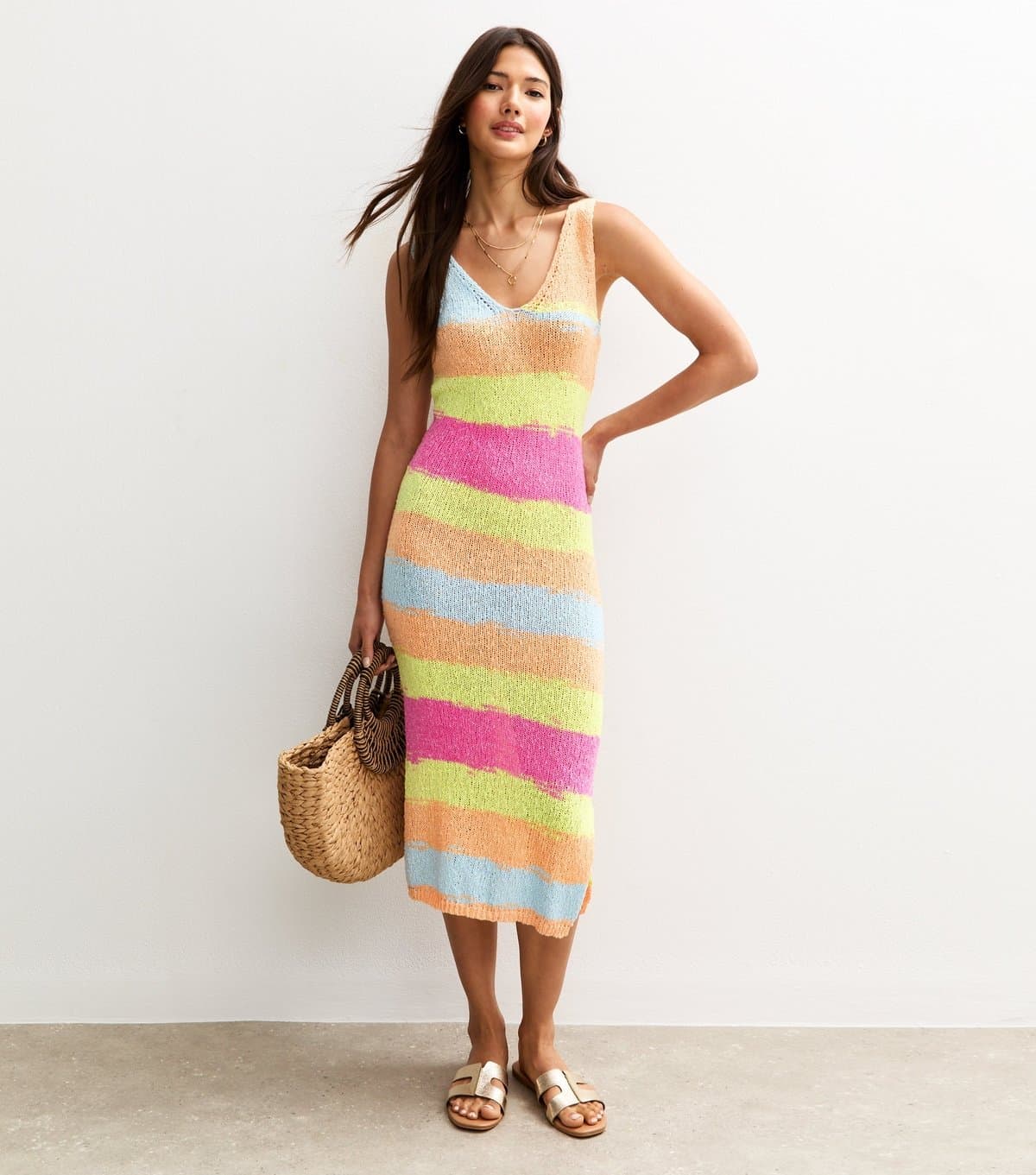 Sunshine Soul Women's Multicolour Graduated Knitted Midi Dress Sunshine Soul New Look