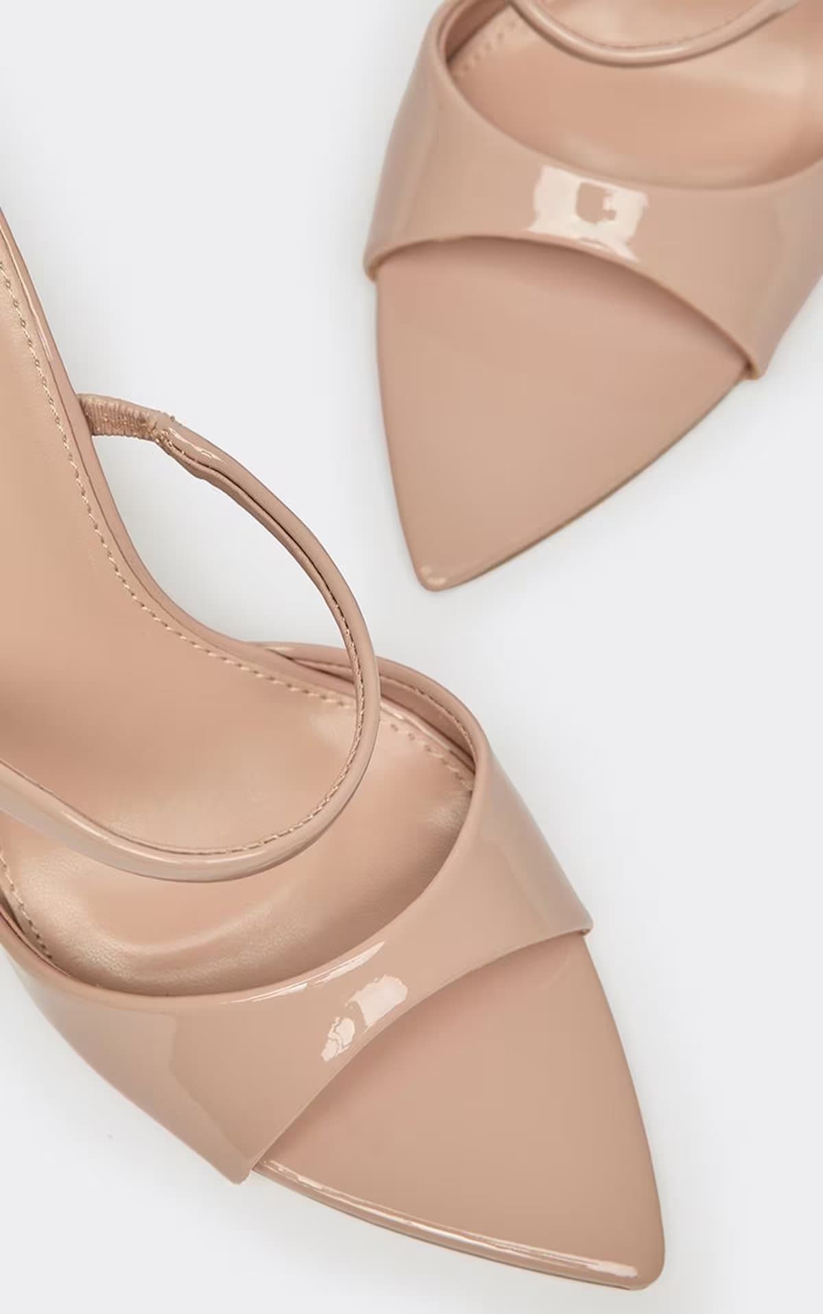 EGO Bowy Double Strap Pointed Toe Heeled Mule In Beige Patent, Women's Size UK 3