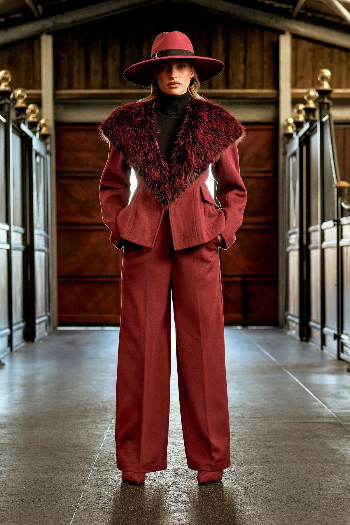 Coast Coast Burgundy Wool Blend Wide-Leg Trouser