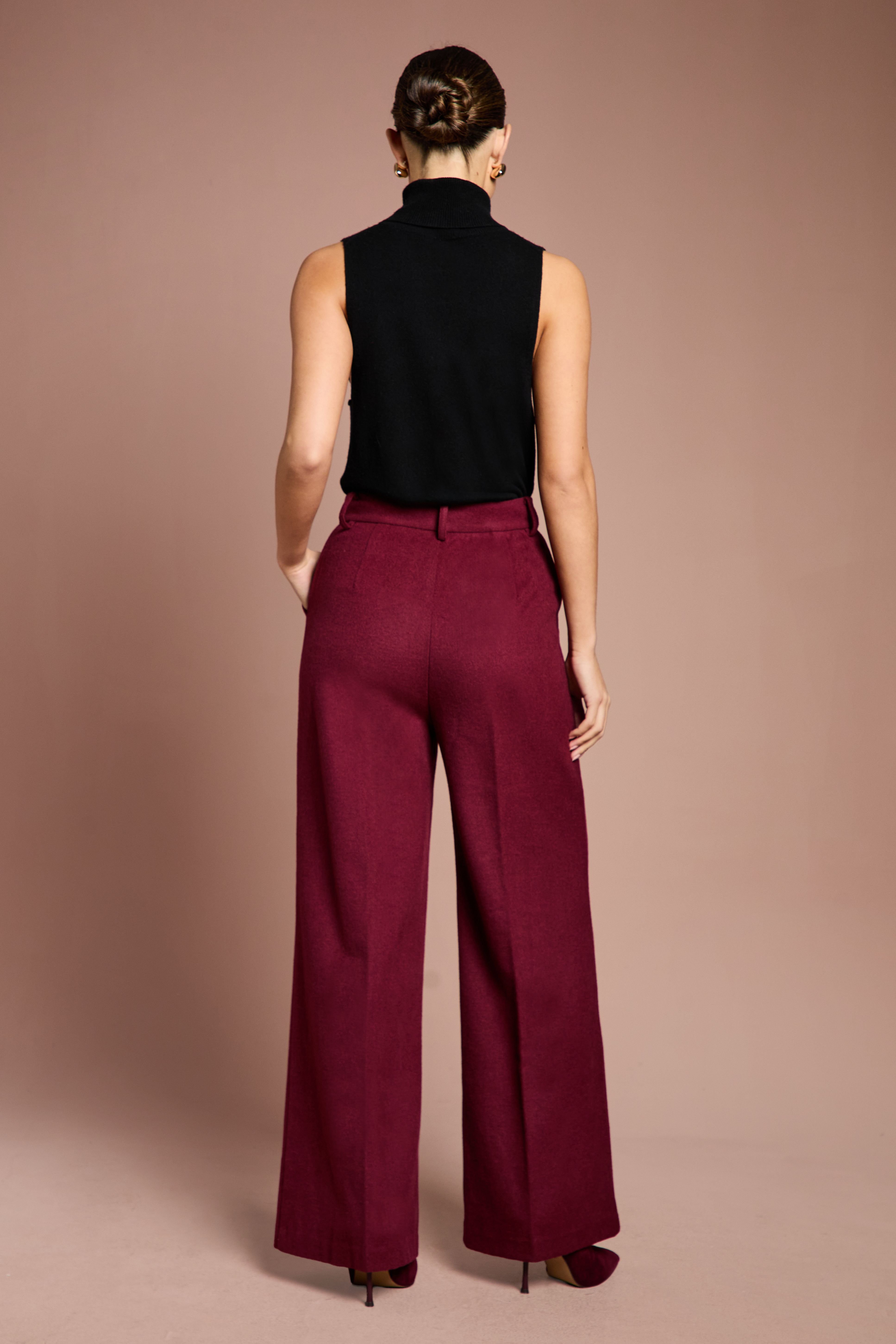 Coast Coast Women's Lisa Tan Wool Blend Trouser in Burgundy - 3