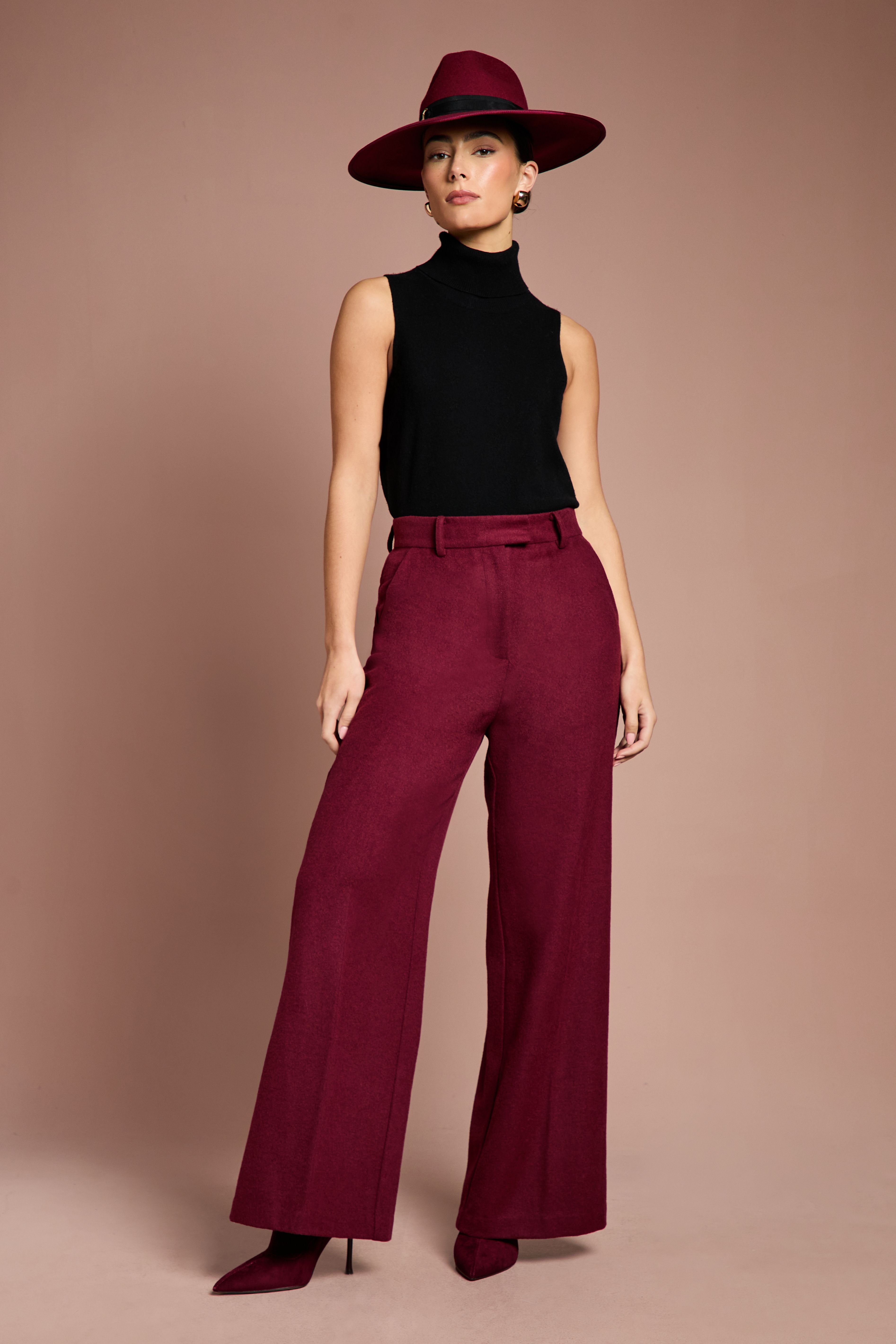 Coast Coast Women's Lisa Tan Wool Blend Trouser in Burgundy - 4