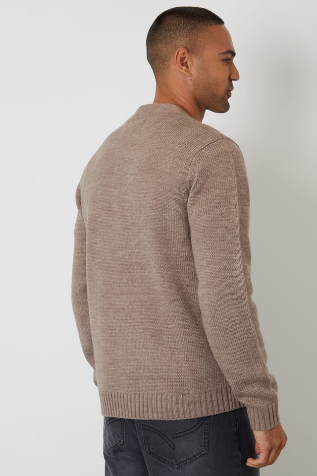 Threadbare Threadbare Men's Knitted V-Neck Cardigan in Taupe - 2