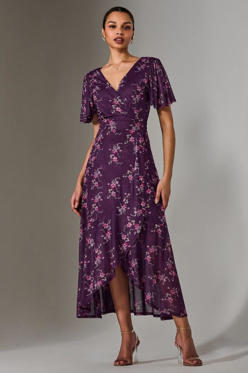 Jolie Moi Jolie Moi Women's Wrap Midaxi Dress in Purple - 2