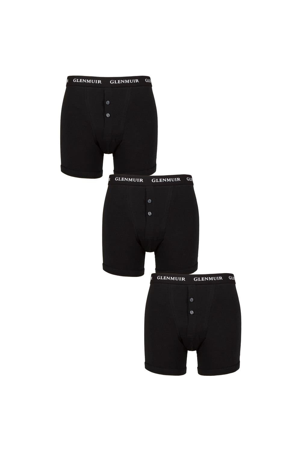 Glenmuir Glenmuir Men's Mens 3 Pack William Button Front Cotton Boxer Shorts in Black