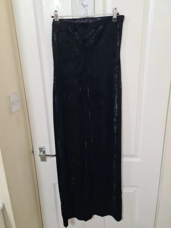 Never Fully Dressed Never Fully Dressed long black crushed velvet strapless evening dress.