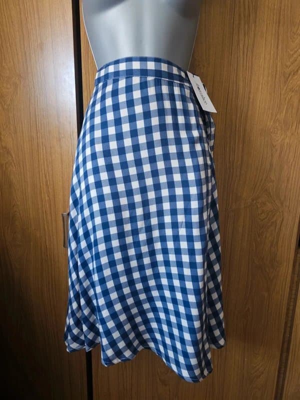 Corset Story Corset Story Blue Gingham Tie Waist Viscose Knee Lenght Summer Wrap Skirt Size 6 UK