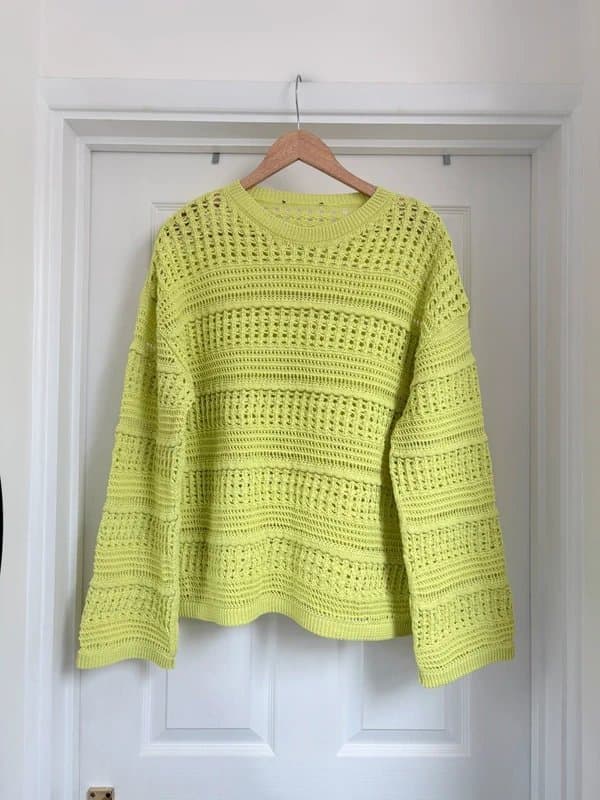Marks & Spencer Spring Women’s M&S Soft Lime Green Open Knit Crochet Style Sweater Jumper Top size L 16-18